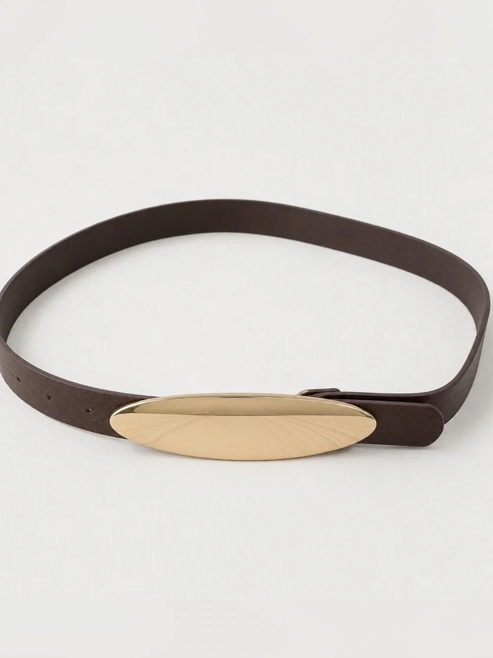 Brown Vegan Leather Oval Buckle Belt